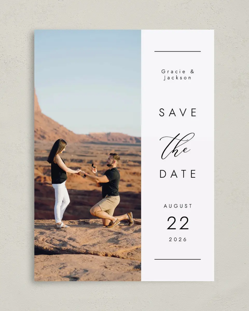This is a 5" x 7" Save the Date Card called Perfect Together printed in full color on Premium Smooth paper