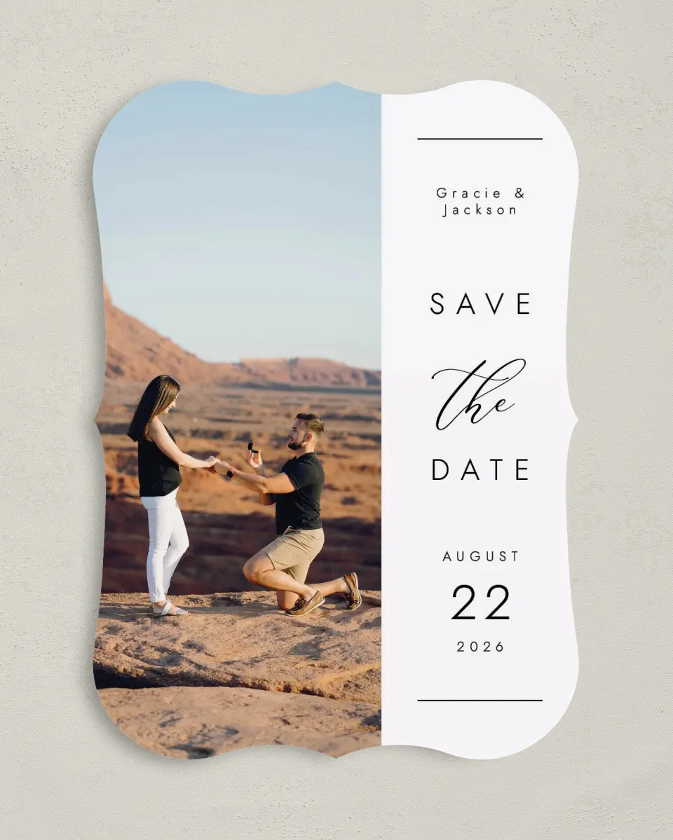 This is a 5" x 7" Save the Date Card called Perfect Together printed in full color on Premium Smooth paper