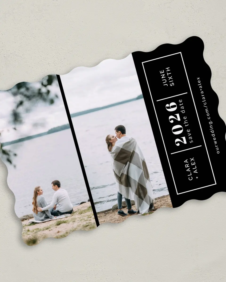 This is a 5" x 7" Save the Date Card called Sweet Glimpse printed in full color on Premium Smooth paper
