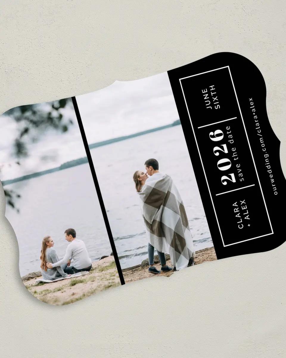 This is a 5" x 7" Save the Date Card called Sweet Glimpse printed in full color on Premium Smooth paper