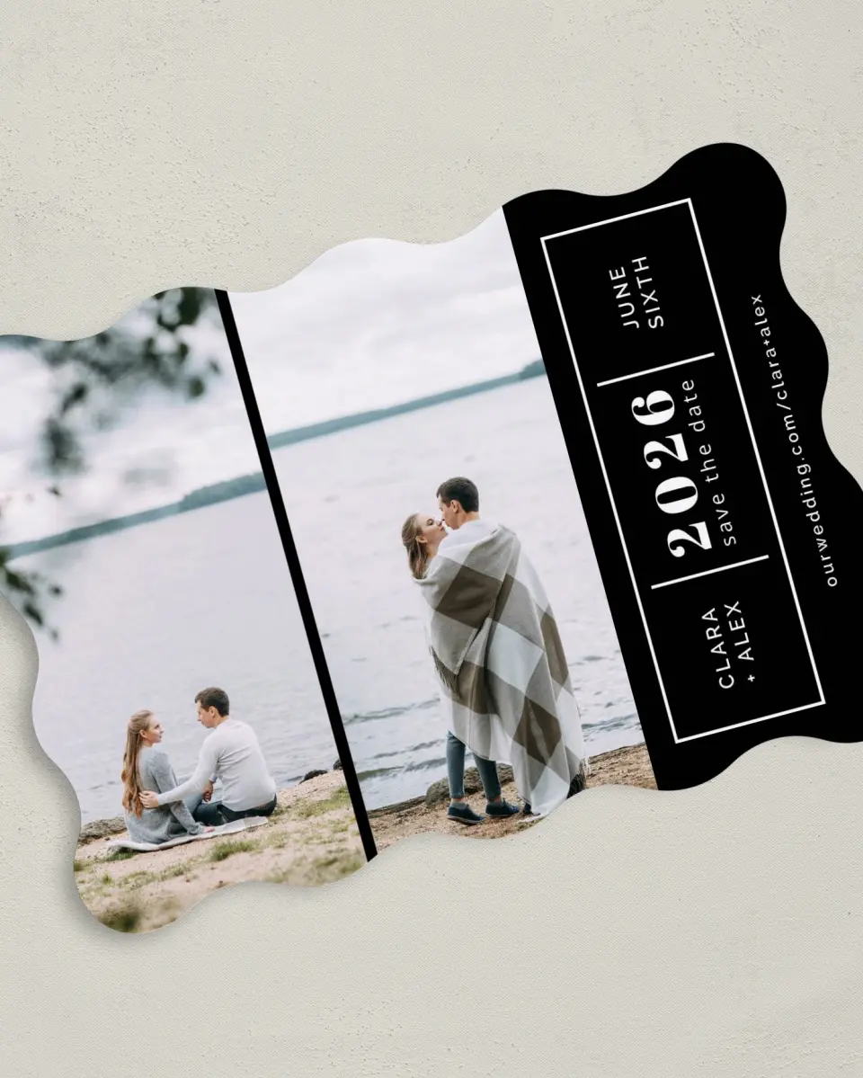 This is a 5" x 7" Save the Date Card called Sweet Glimpse printed in full color on Premium Smooth paper