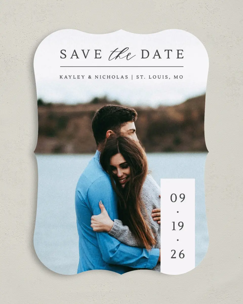 This is a 5" x 7" Save the Date Card called Date Block printed in full color on Premium Smooth paper