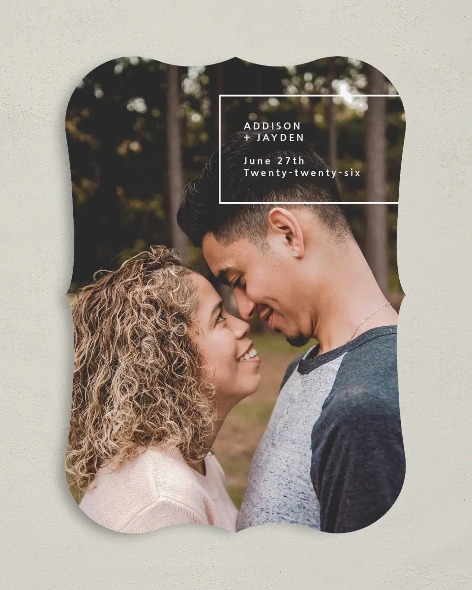 This is a 5" x 7" Save the Date Card called All Yours printed in full color on Premium Smooth paper