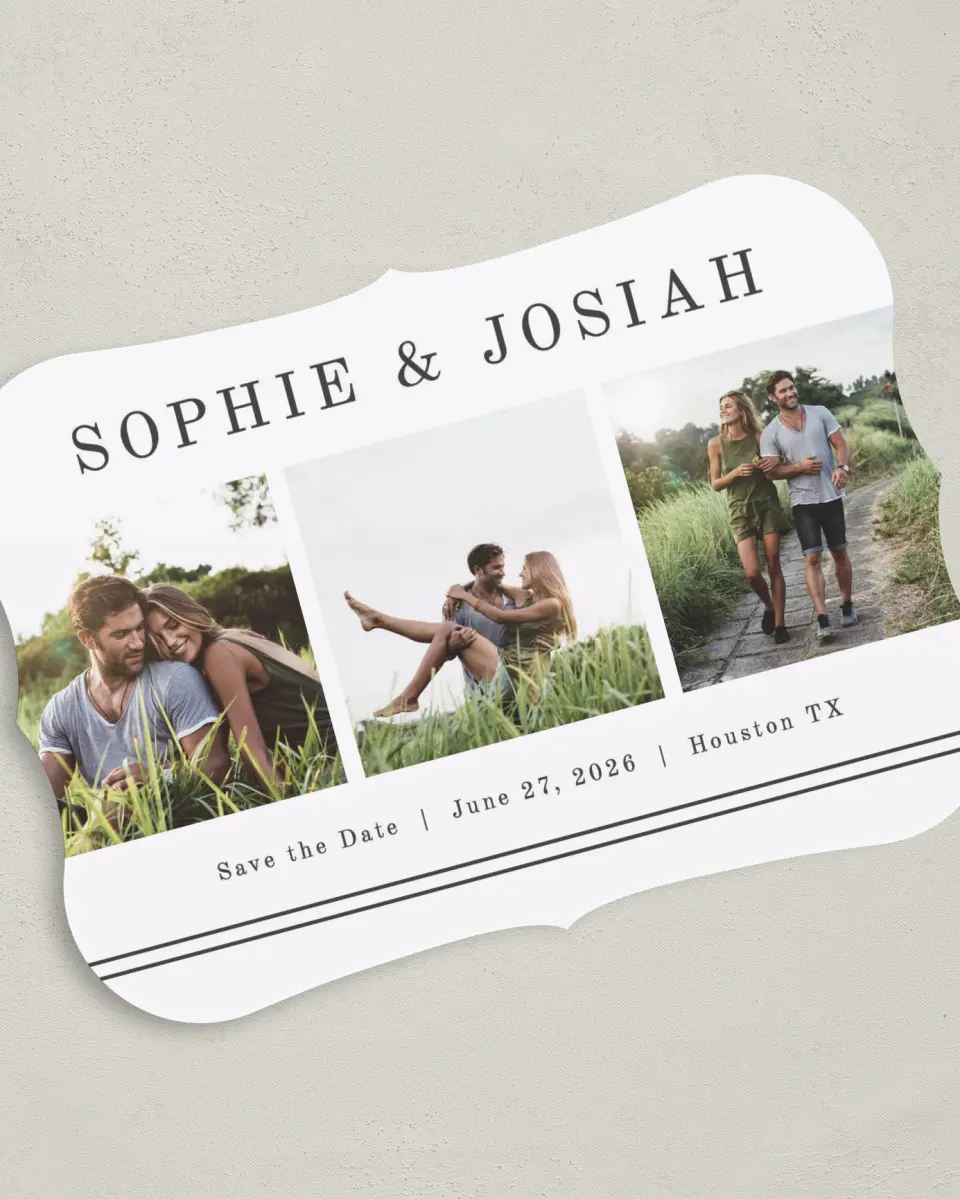 This is a 5" x 7" Save the Date Card called Fun Photostrip printed in full color on Premium Smooth paper