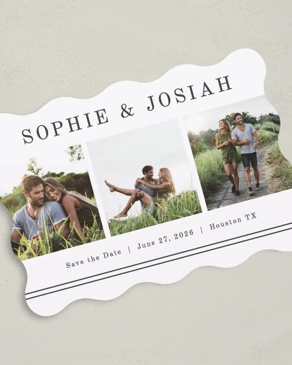 This is a 5" x 7" Save the Date Card called Fun Photostrip printed in full color on Premium Smooth paper