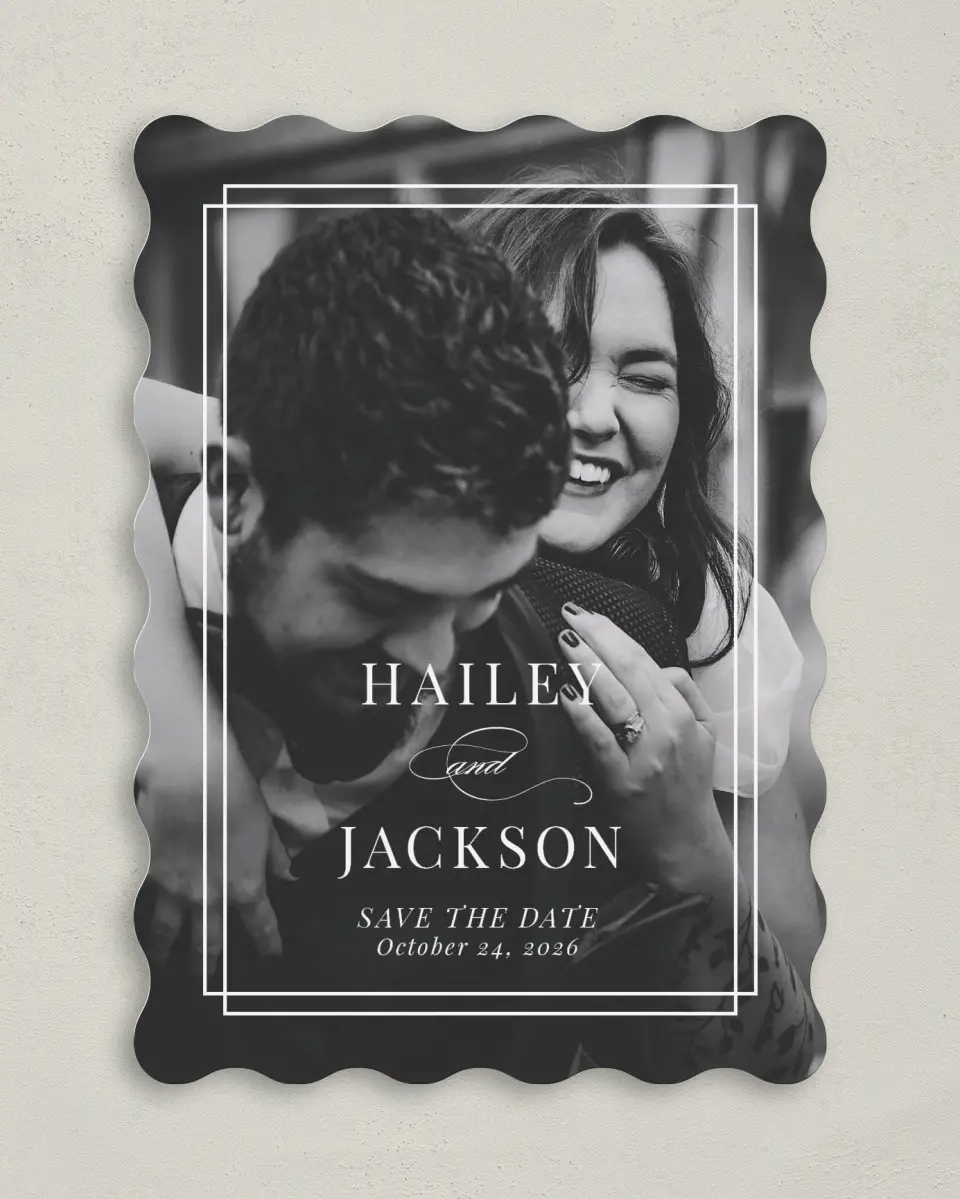 This is a 5" x 7" Save the Date Card called Because You're Mine printed in full color on Premium Smooth paper