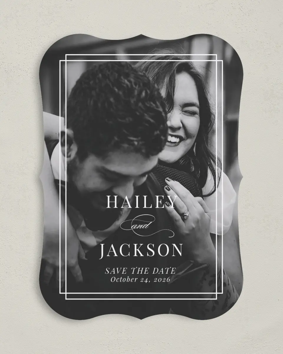 This is a 5" x 7" Save the Date Card called Because You're Mine printed in full color on Premium Smooth paper