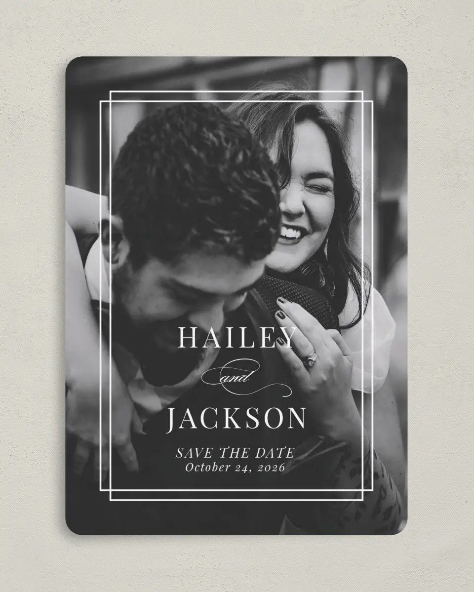 This is a 5" x 7" Save the Date Card called Because You're Mine printed in full color on Premium Smooth paper
