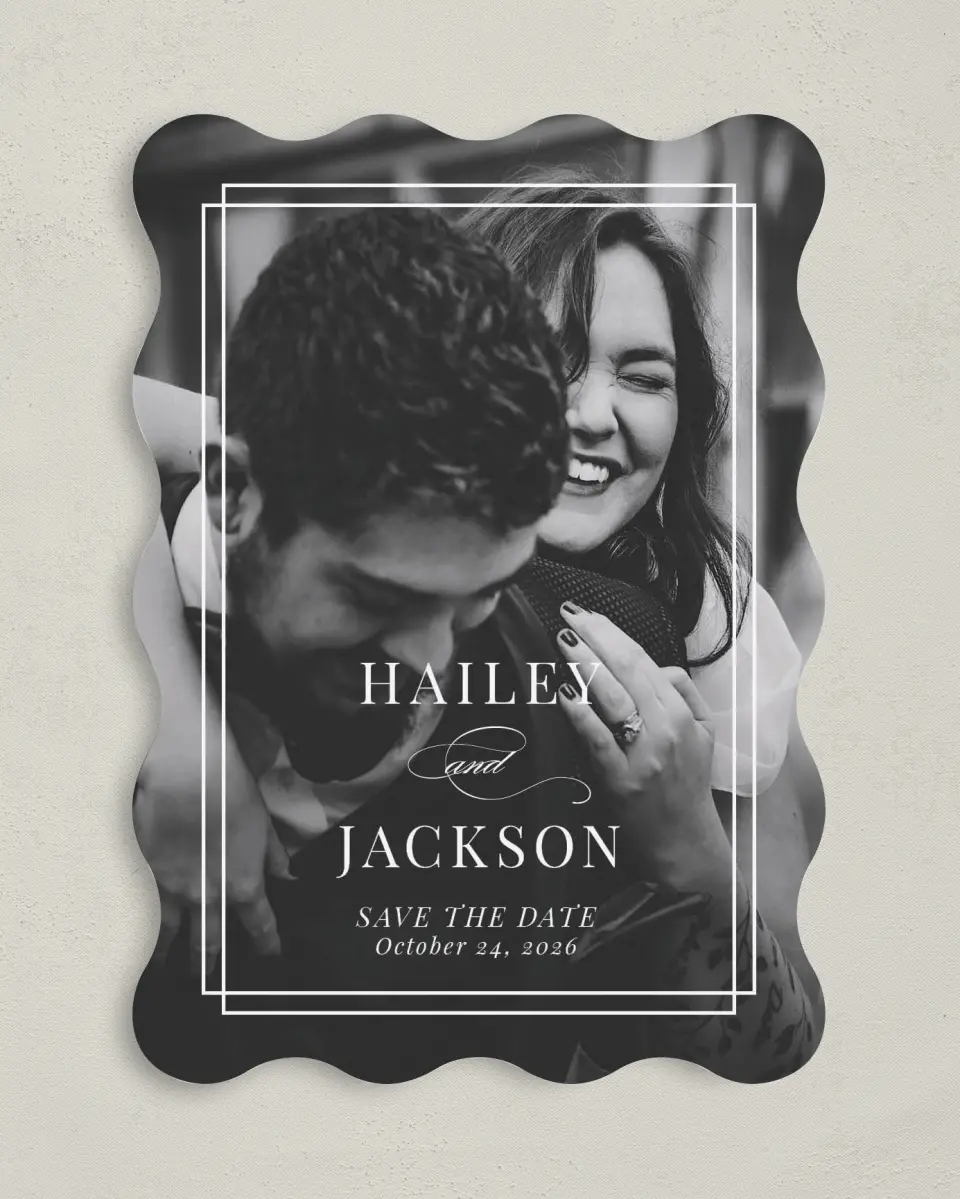 This is a 5" x 7" Save the Date Card called Because You're Mine printed in full color on Premium Smooth paper