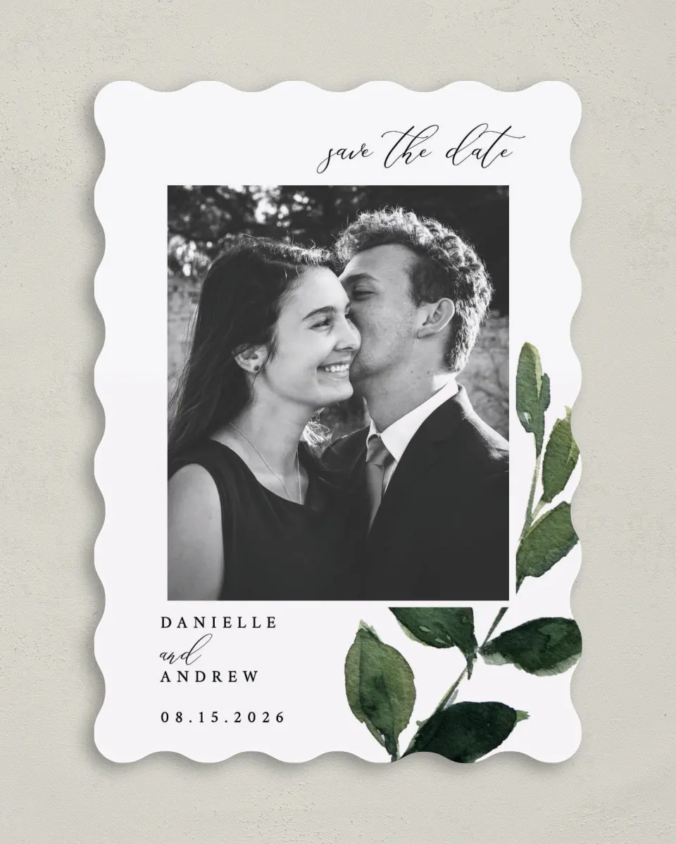 This is a 5" x 7" Save the Date Card called All for Love printed in full color on Premium Smooth paper