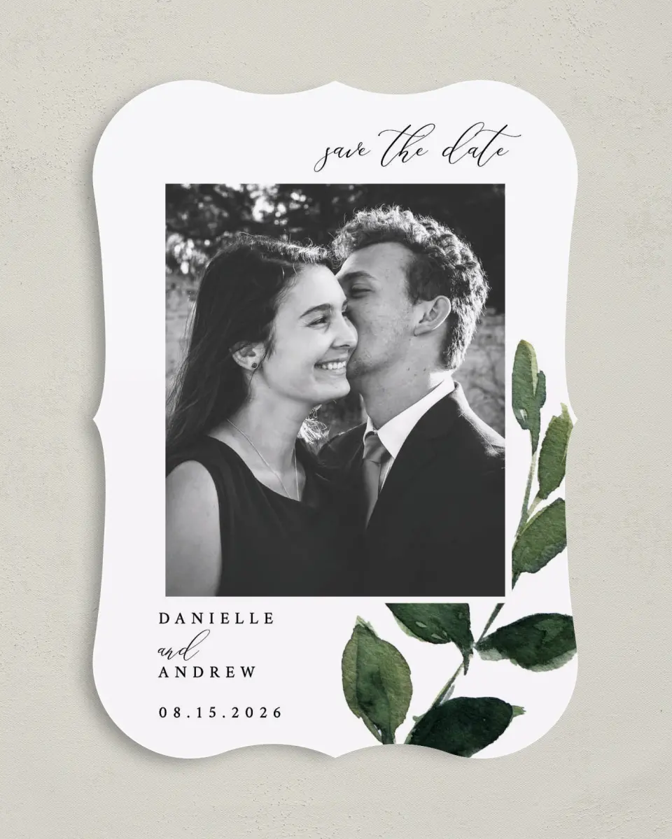 This is a 5" x 7" Save the Date Card called All for Love printed in full color on Premium Smooth paper