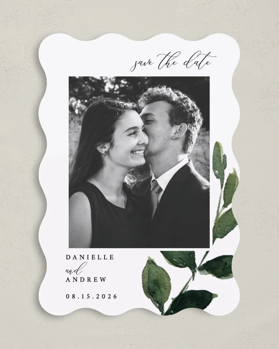 This is a 5" x 7" Save the Date Card called All for Love printed in full color on Premium Smooth paper