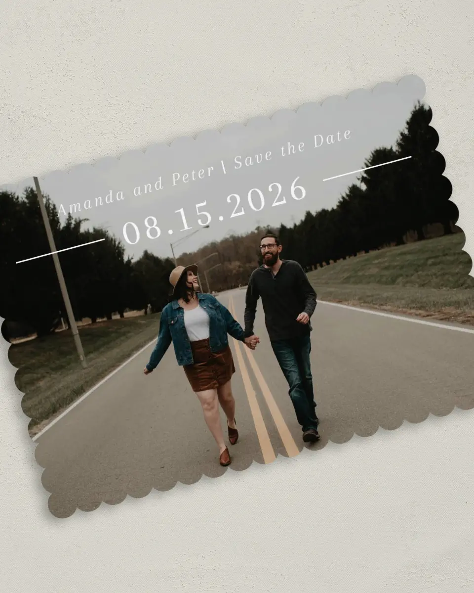 This is a 5" x 7" Save the Date Card called Ethereal Evergreens printed in full color on Premium Smooth paper