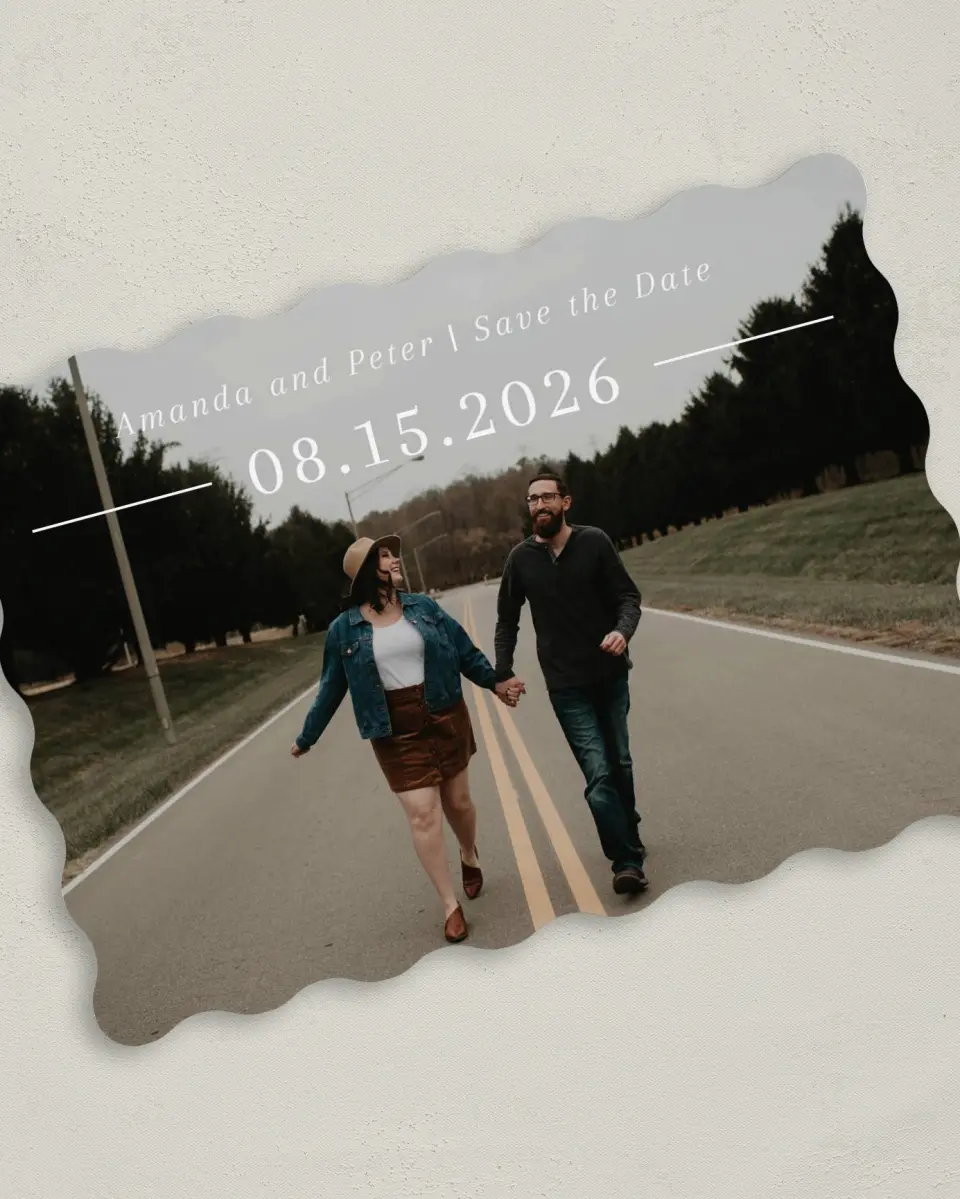 This is a 5" x 7" Save the Date Card called Ethereal Evergreens printed in full color on Premium Smooth paper