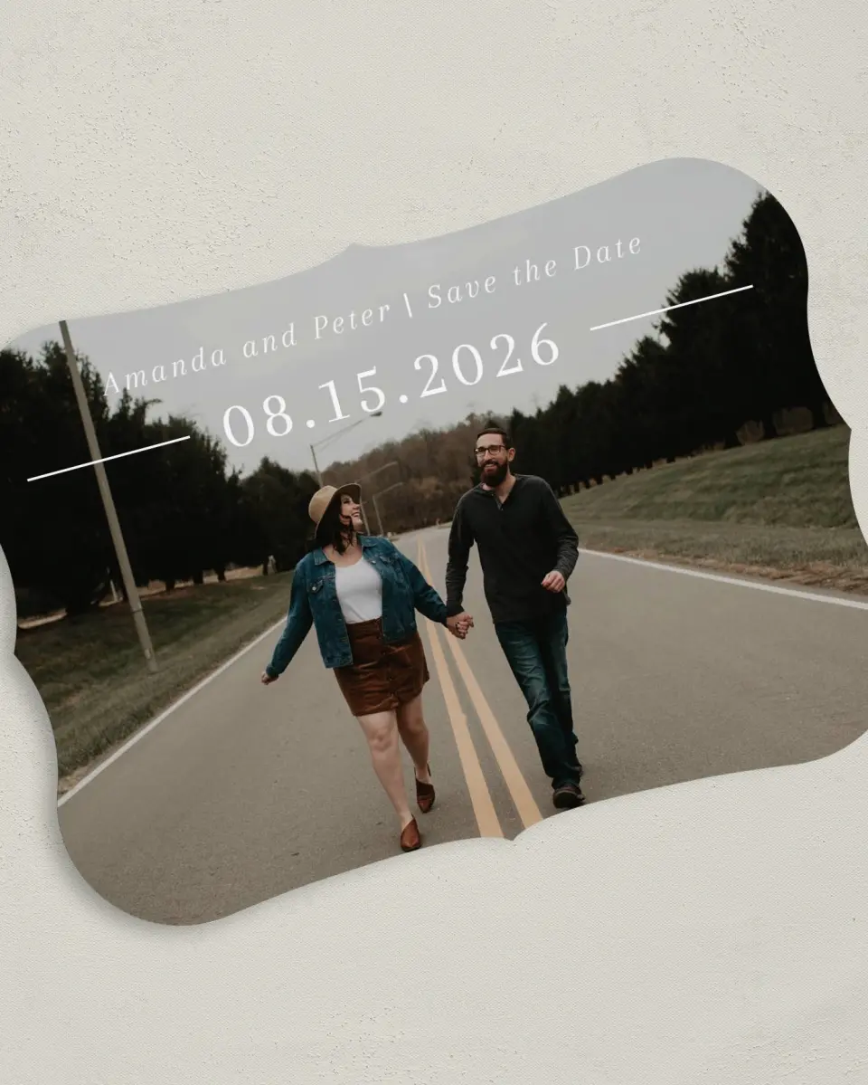 This is a 5" x 7" Save the Date Card called Ethereal Evergreens printed in full color on Premium Smooth paper