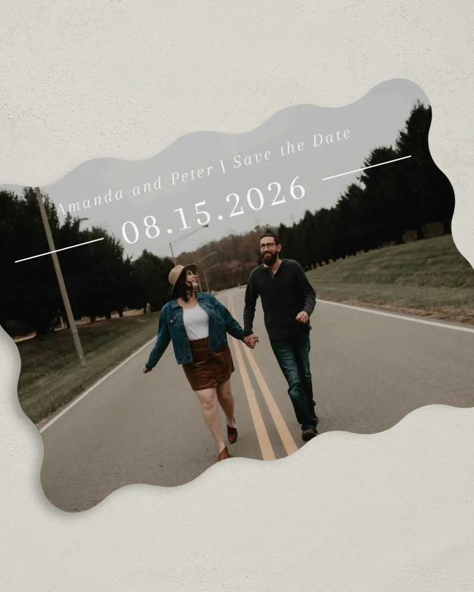This is a 5" x 7" Save the Date Card called Ethereal Evergreens printed in full color on Premium Smooth paper