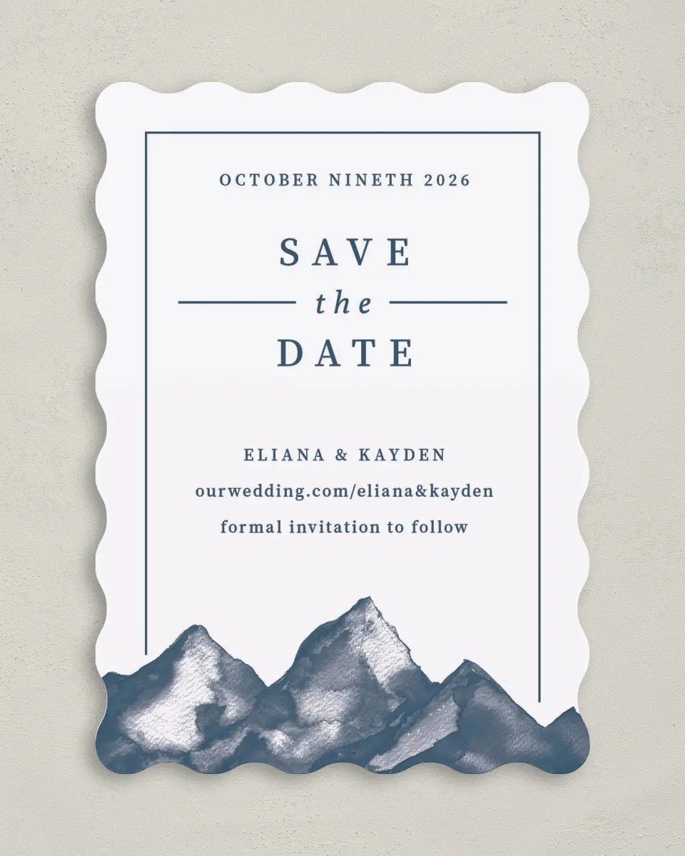 This is a 5" x 7" Save the Date Card called Perfect Peak printed in full color on Premium Smooth paper