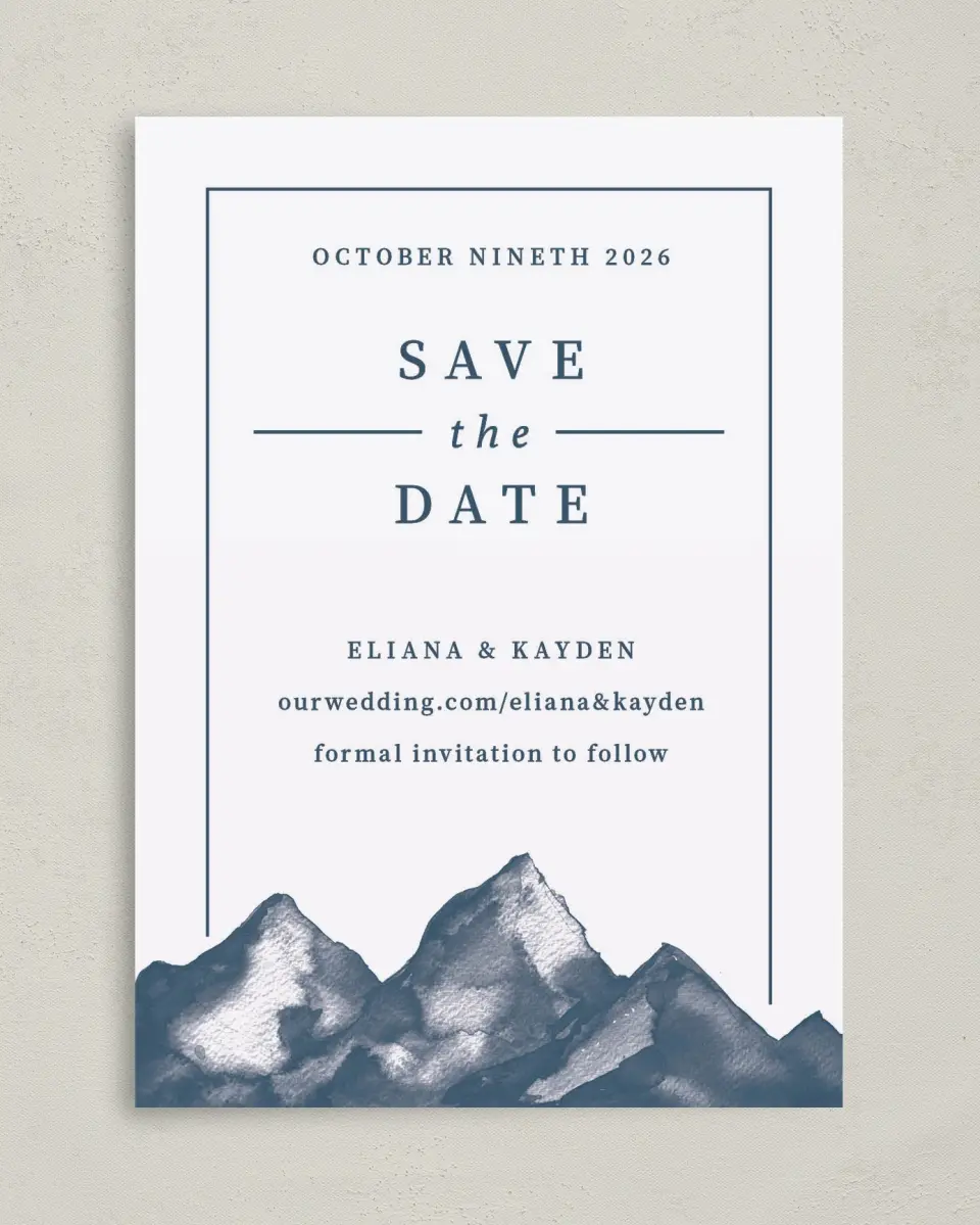 This is a 5" x 7" Save the Date Card called Perfect Peak printed in full color on Premium Smooth paper