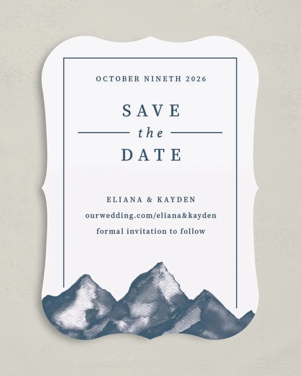 This is a 5" x 7" Save the Date Card called Perfect Peak printed in full color on Premium Smooth paper