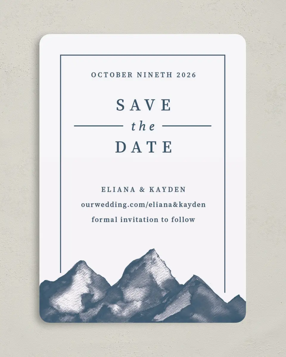 This is a 5" x 7" Save the Date Card called Perfect Peak printed in full color on Premium Smooth paper