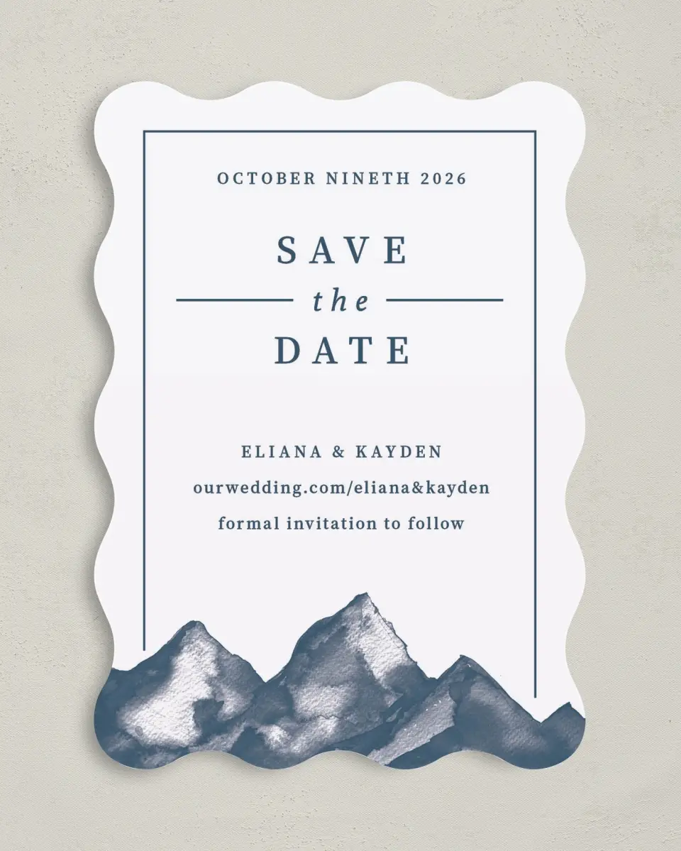 This is a 5" x 7" Save the Date Card called Perfect Peak printed in full color on Premium Smooth paper