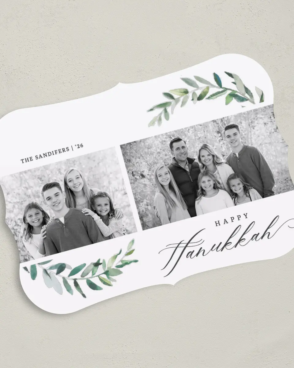 This is a 5" x 7" Hanukkah Card called Gentle Garland printed in full color on Premium Smooth paper