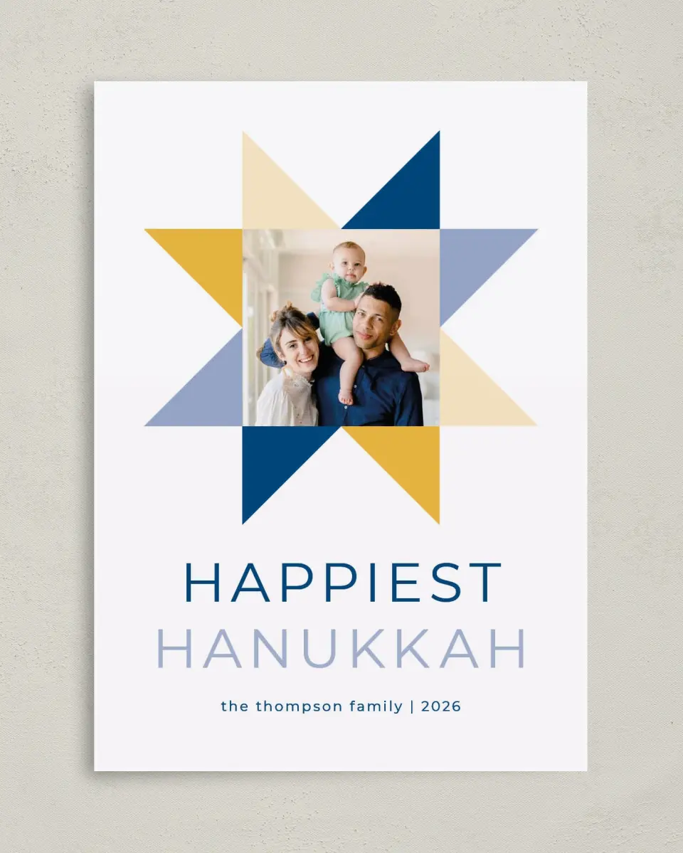 This is a 5" x 7" Hanukkah Card called Hanukkah Quilt printed in full color on Premium Smooth paper