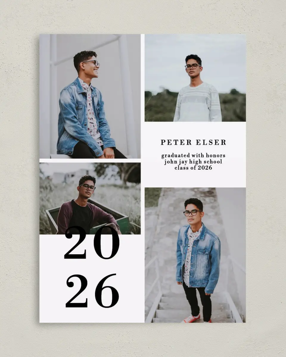 This is a 5" x 7" Graduation Announcement Card called Stacked Honor printed in full color on Premium Smooth paper