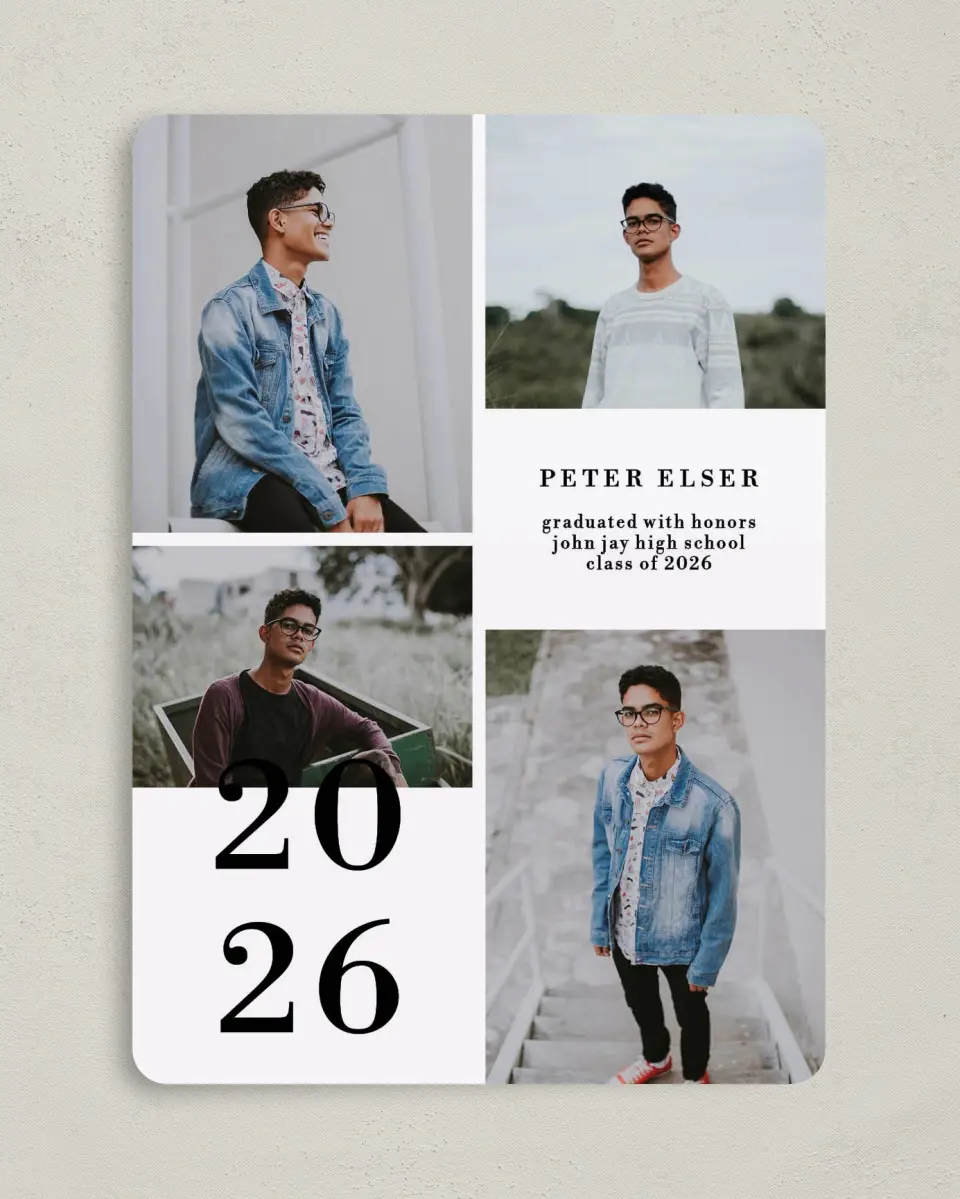 This is a 5" x 7" Graduation Announcement Card called Stacked Honor printed in full color on Premium Smooth paper