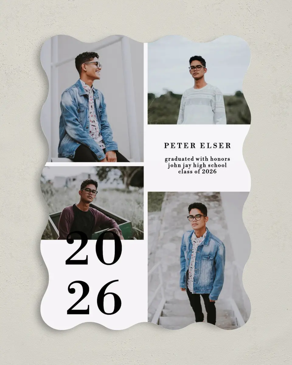 This is a 5" x 7" Graduation Announcement Card called Stacked Honor printed in full color on Premium Smooth paper