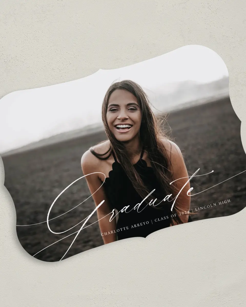 This is a 5" x 7" Graduation Announcement Card called Grad Sophisticate printed in full color on Premium Smooth paper