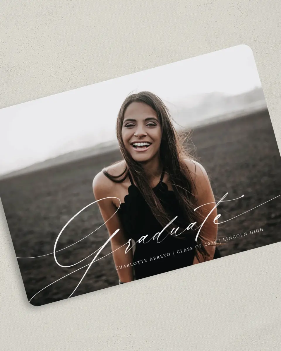 This is a 5" x 7" Graduation Announcement Card called Grad Sophisticate printed in full color on Premium Smooth paper