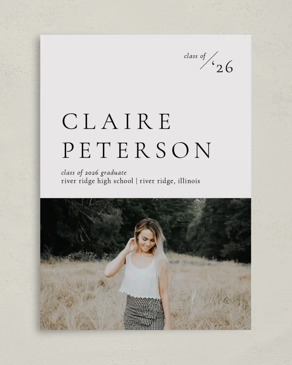 This is a 5" x 7" Graduation Announcement Card called Dashing Grad printed in full color on Premium Smooth paper