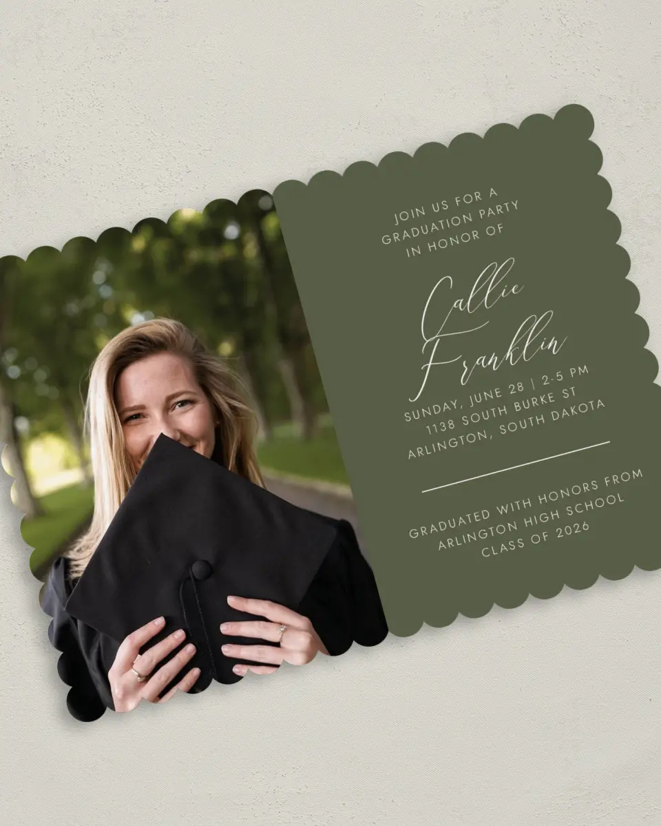 This is a 5" x 7" Graduation Announcement Card called Formal Degree printed in full color on Premium Smooth paper