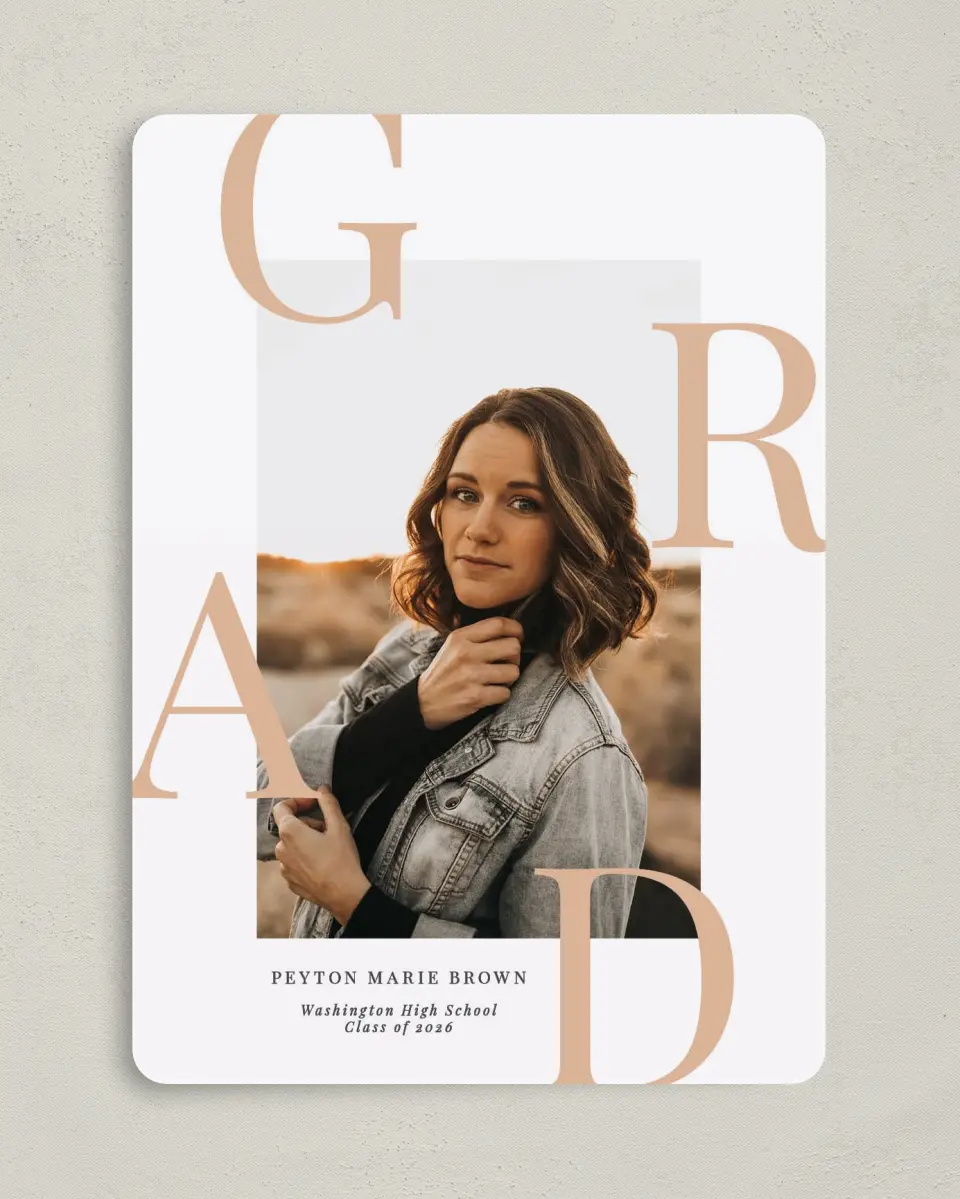 This is a 5" x 7" Graduation Announcement Card called Celebrate the Grad printed in full color on Premium Smooth paper
