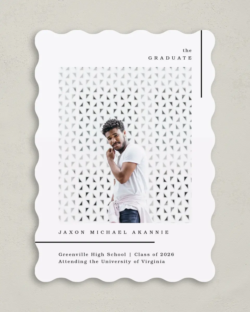 This is a 5" x 7" Graduation Announcement Card called Rewarding Day printed in full color with Rose Gold foil on Luxe Satin (coated) paper