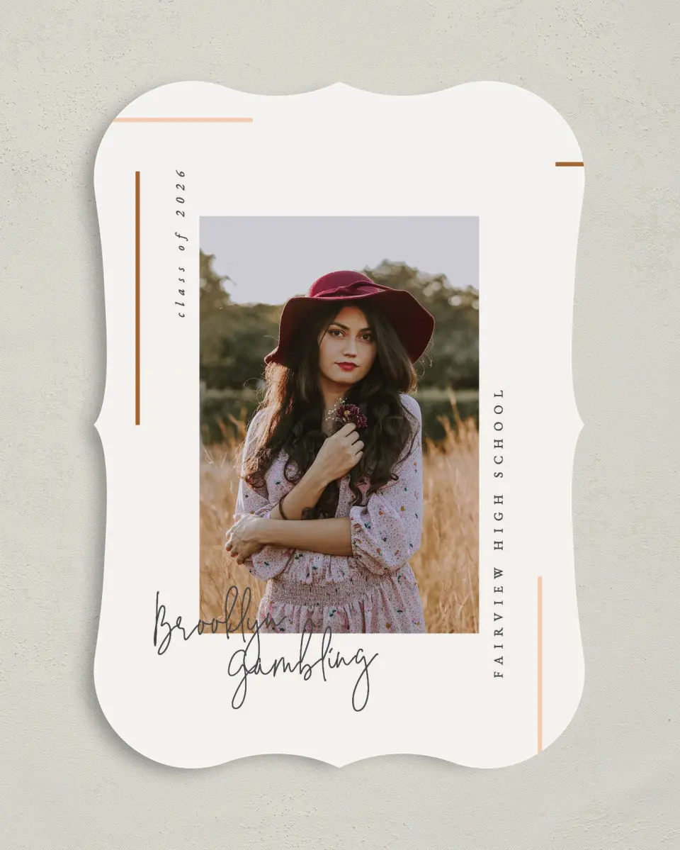 This is a 5" x 7" Graduation Announcement Card called Scripty Scroll printed in full color on Premium Smooth paper