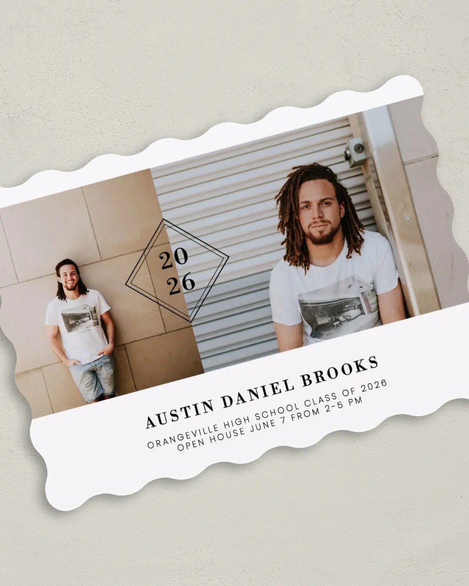 This is a 5" x 7" Graduation Announcement Card called Diploma Diamond printed in full color with Silver foil on Luxe Satin (coated) paper