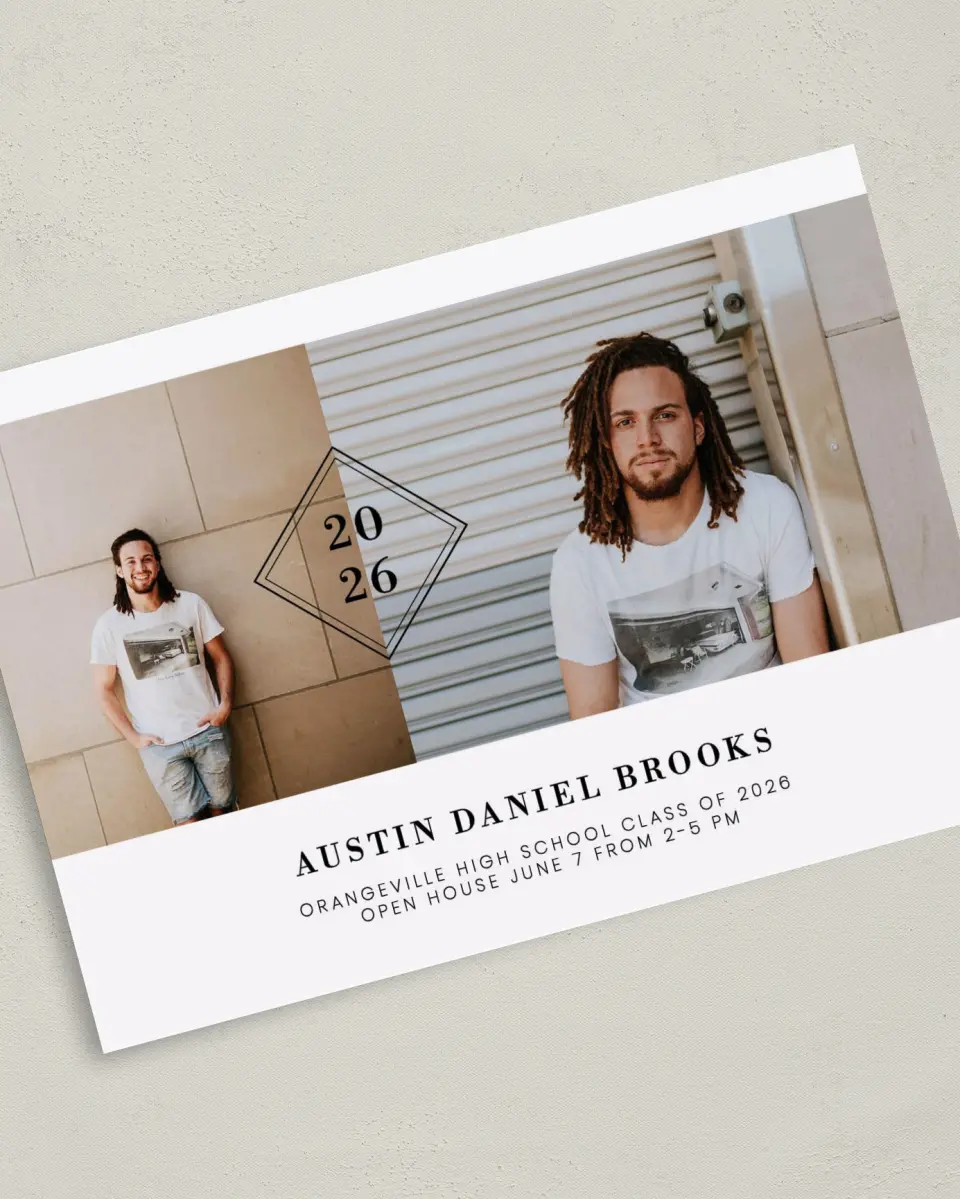 This is a 5" x 7" Graduation Announcement Card called Diploma Diamond printed in full color on Premium Smooth paper