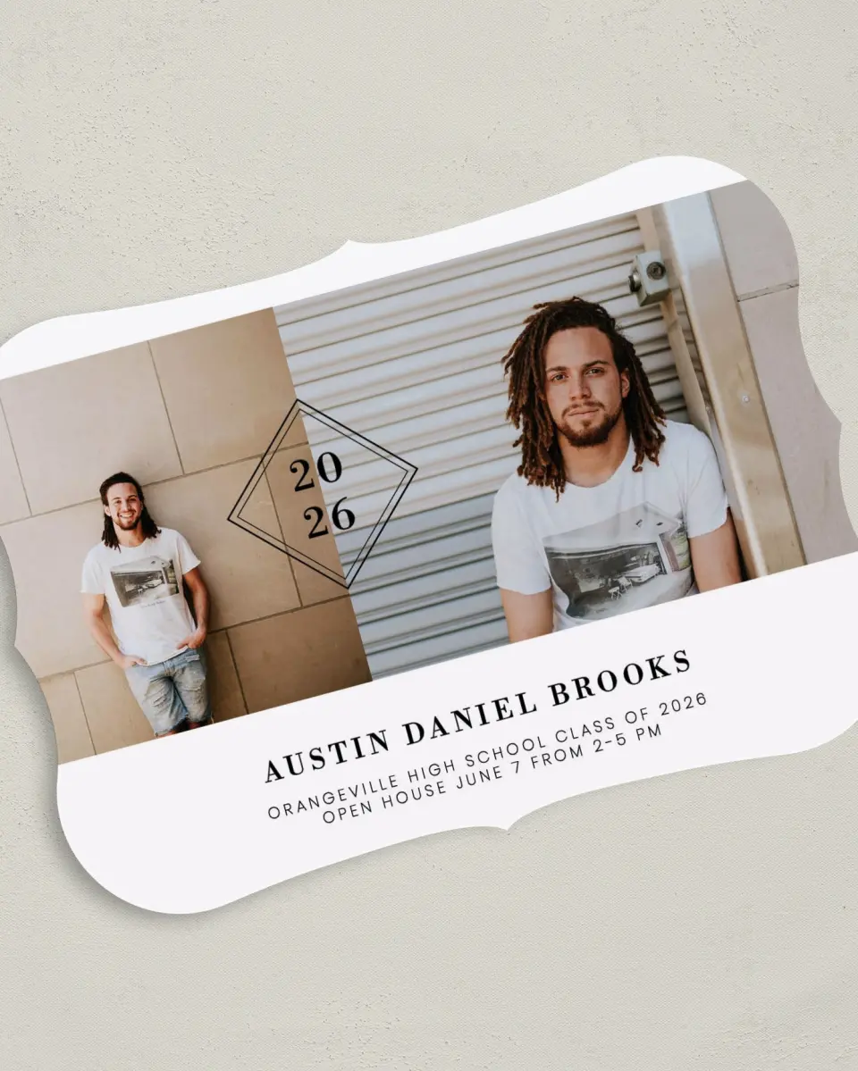 This is a 5" x 7" Graduation Announcement Card called Diploma Diamond printed in full color on Premium Smooth paper