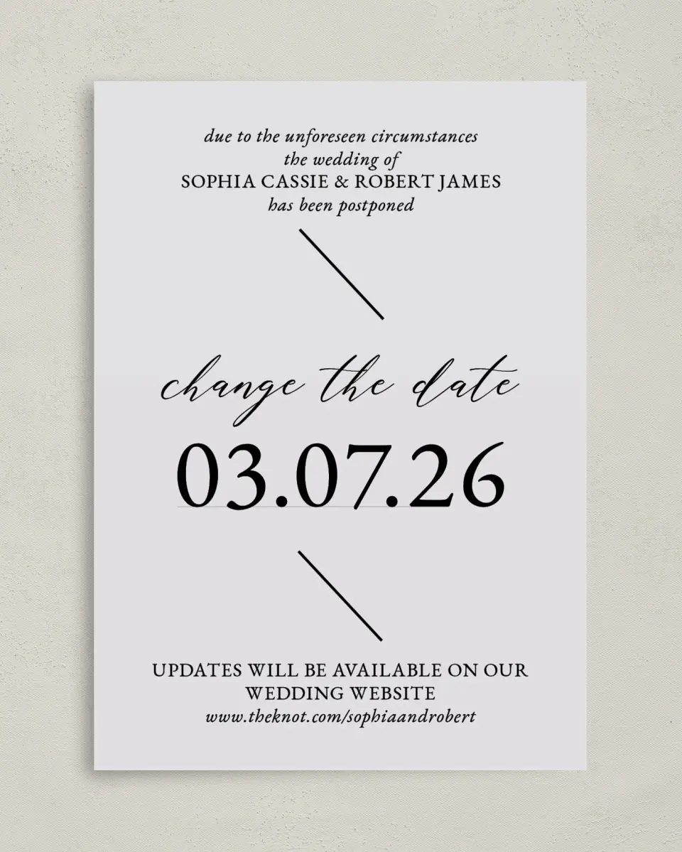 This is a 5" x 7" Change the Date Card called Wedding Update printed in full color on Premium Smooth paper