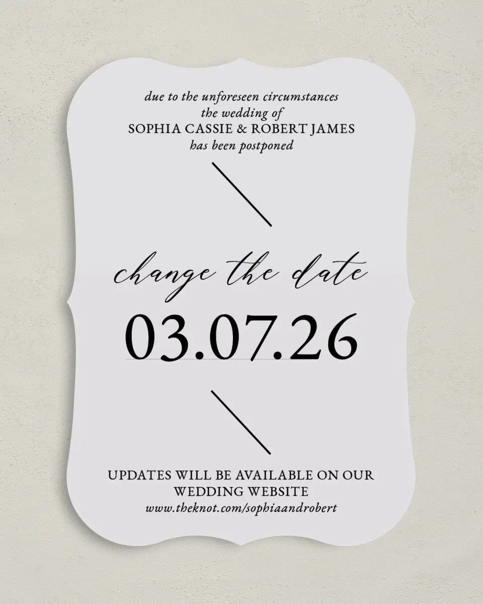 This is a 5" x 7" Change the Date Card called Wedding Update printed in full color on Premium Smooth paper