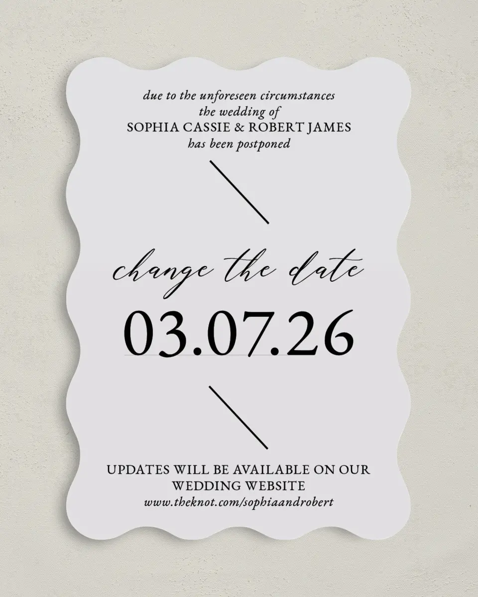 This is a 5" x 7" Change the Date Card called Wedding Update printed in full color on Premium Smooth paper