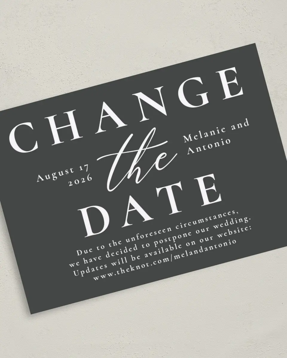 This is a 5" x 7" Change the Date Card called Change the Date printed in full color on Premium Smooth paper