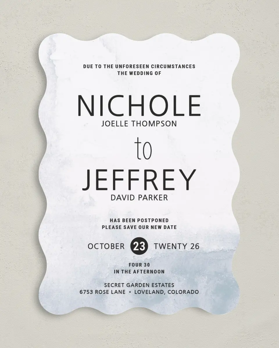 This is a 5" x 7" Change the Date Card called Updates Coming printed in full color on Premium Smooth paper