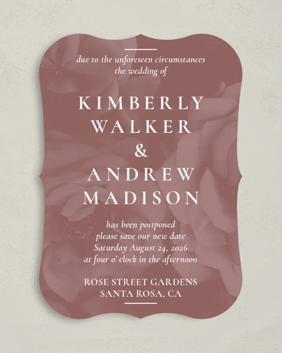 This is a 5" x 7" Change the Date Card called Unforeseen printed in full color on Premium Smooth paper
