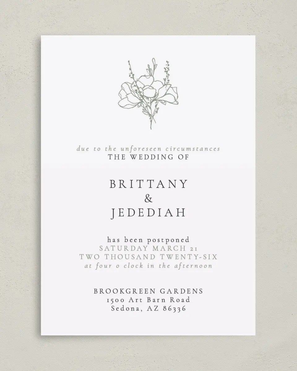 This is a 5" x 7" Change the Date Card called Resave the Date printed in full color on Premium Smooth paper