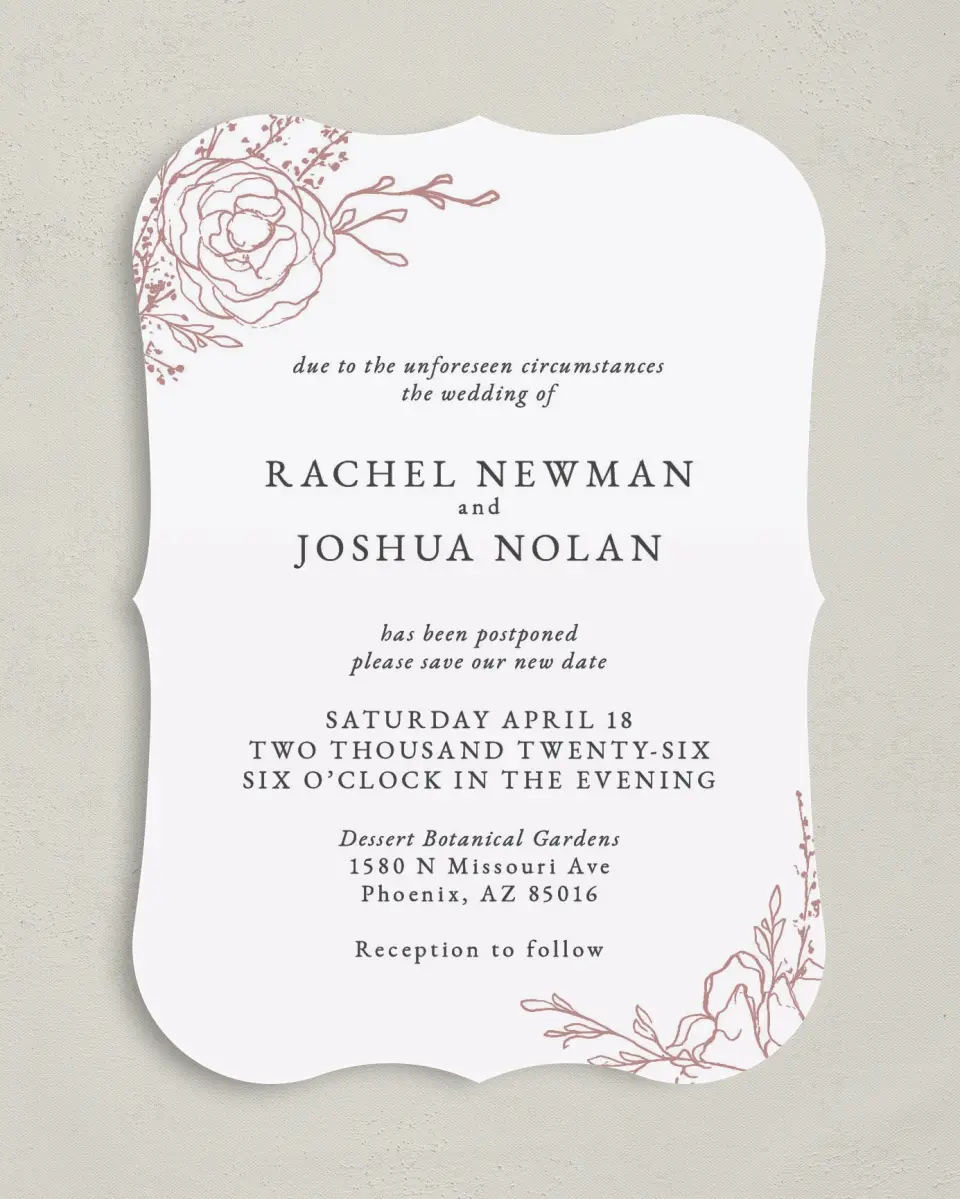 This is a 5" x 7" Change the Date Card called Save the Date Again printed in full color on Premium Smooth paper