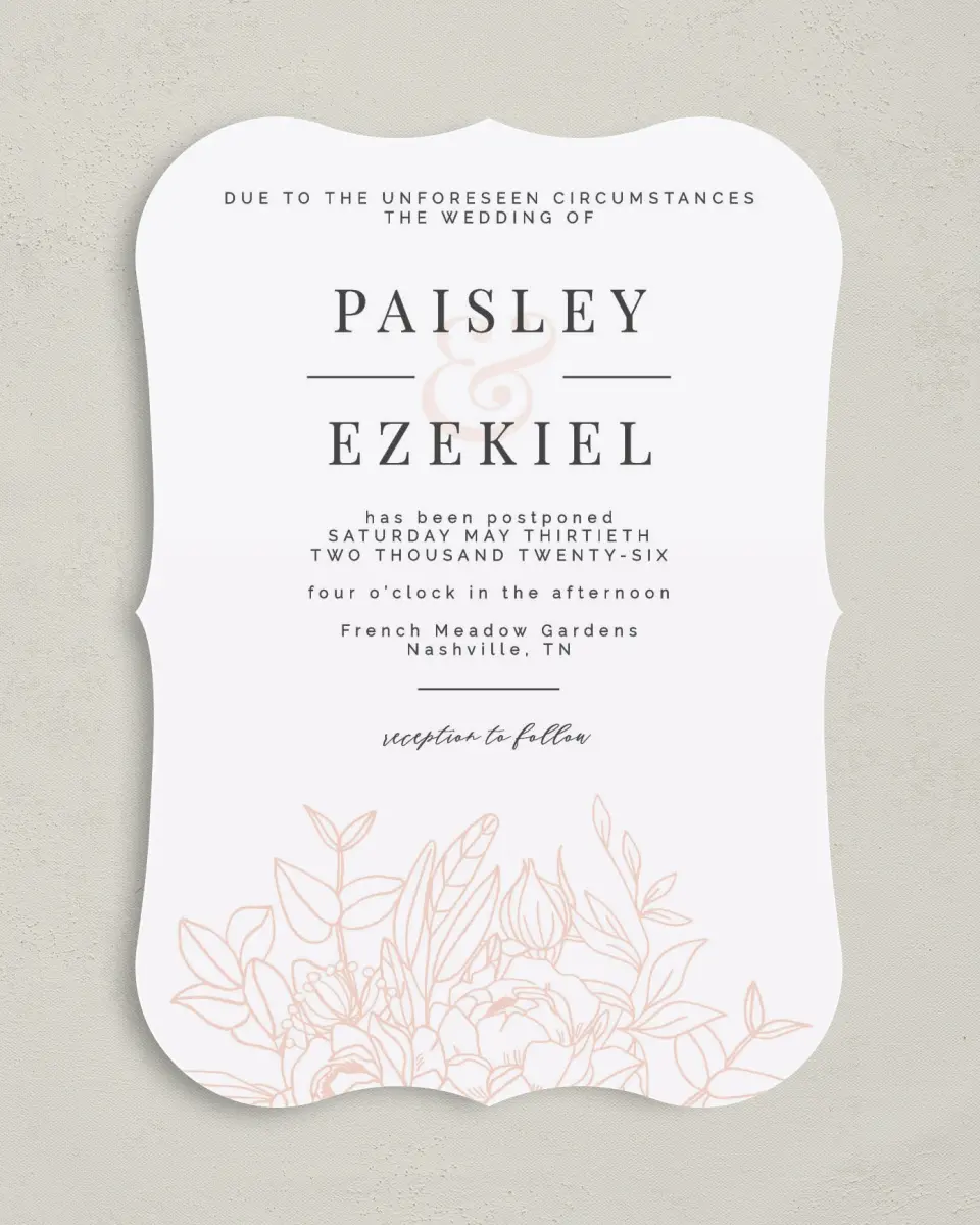 This is a 5" x 7" Change the Date Card called Same Place. Same Time. New Date. printed in full color on Premium Smooth paper