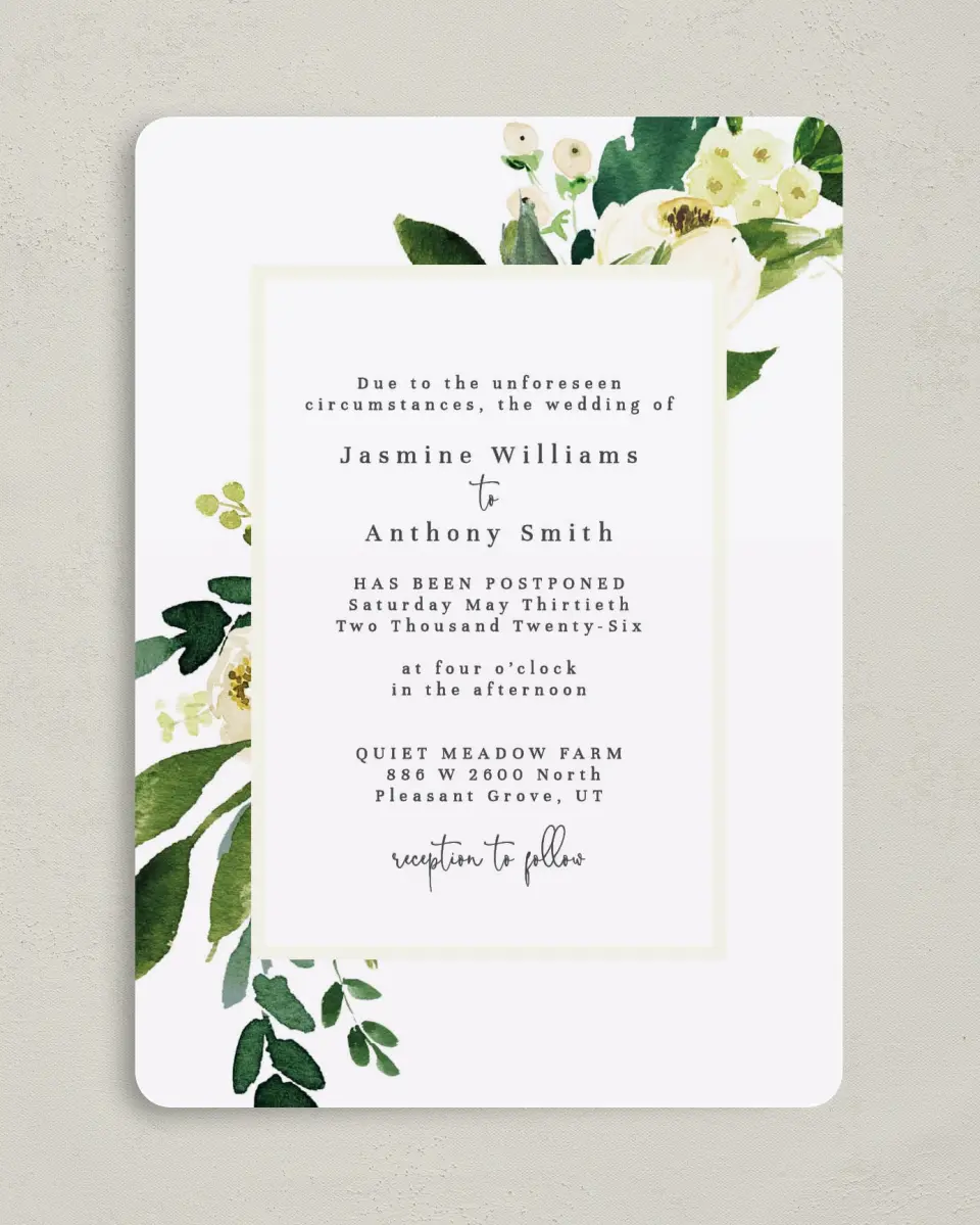 This is a 5" x 7" Change the Date Card called Simple Change printed in full color on Premium Smooth paper